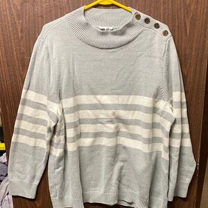 Candace Cameron Bure Gray and Cream Striped Sweater